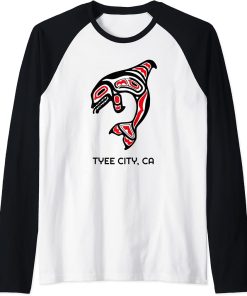 Tyee City, California Native American Orca Killer Whale Gift Raglan Baseball Tee