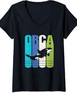 Womens Orca Lover Shirt Whale Marine Cute Animal Ocean Biologist V-Neck T-Shirt