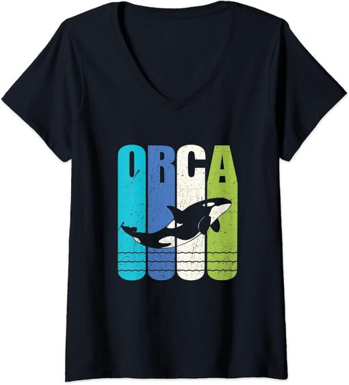 Womens Orca Lover Shirt Whale Marine Cute Animal Ocean Biologist V-Neck T-Shirt