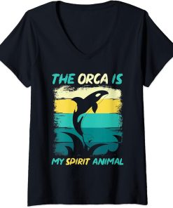 Womens The Orca Is My Spirit Animal Retro Ocean Animal Gift Orca V-Neck T-Shirt