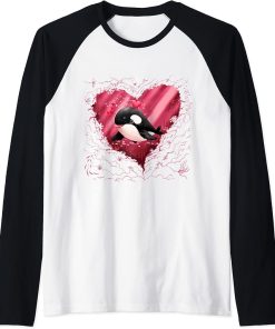 Orca Heart Funny Valentines Day Men Love orca Gifts Red Love Raglan Baseball Tee