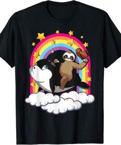 Funny Cowboy Sloth Riding Orca Whale Rainbow Kids Teen T-Shirt