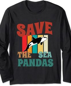 Retro Vintage Style - Save The Sea Pandas - I Love Orca Long Sleeve T-Shirt