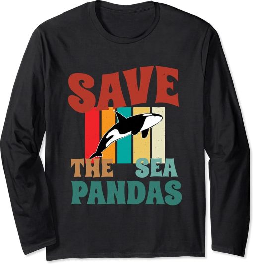 Retro Vintage Style - Save The Sea Pandas - I Love Orca Long Sleeve T-Shirt