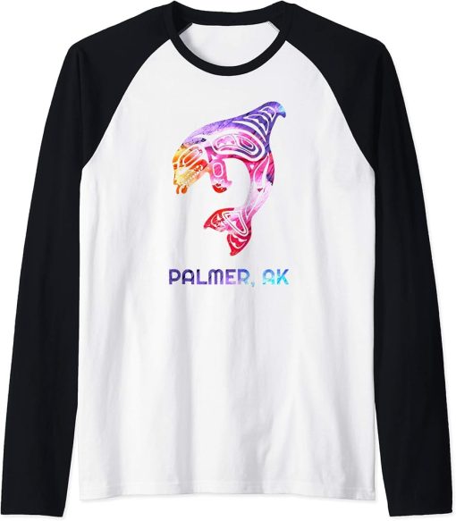 Palmer Alaska Native American Orca Killer Whale Raglan Baseball Tee