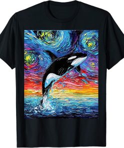 Orca Killer Whale Starry Night Colorful Ocean Art by Aja T-Shirt