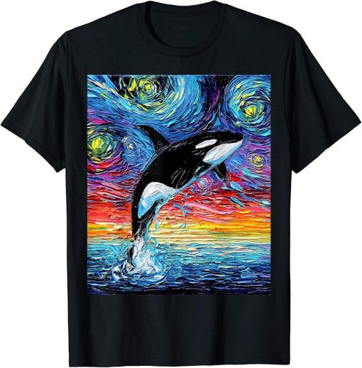 Orca Killer Whale Starry Night Colorful Ocean Art by Aja T-Shirt